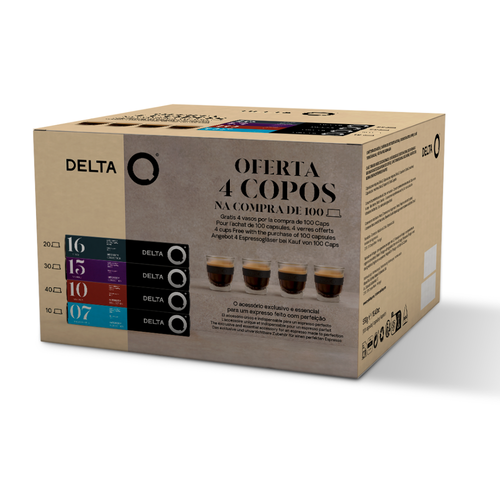 Pack Delta Q 10 Tuben + 4 Espressogläser