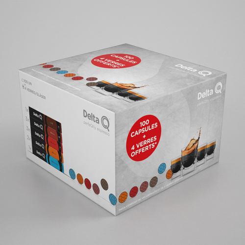 Pack Delta Q 10 Tuben + 4 Espressogläser